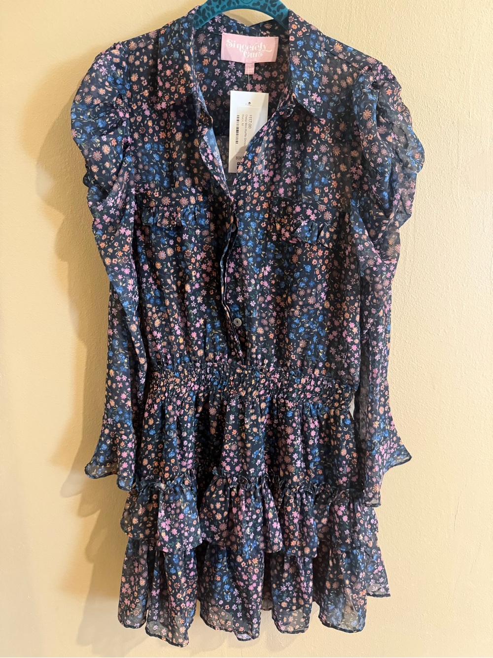 black Floral Ruffle Button-Front Women's Top